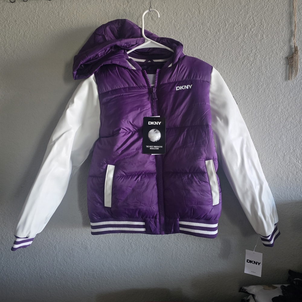 DKNY Purple and White Puffer Jacket